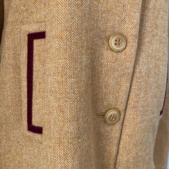 PHILLIPE ADEC Camel Wool Blend Tweed Jacket with Burgundy Trim Sz 6 - Picture 5 of 16